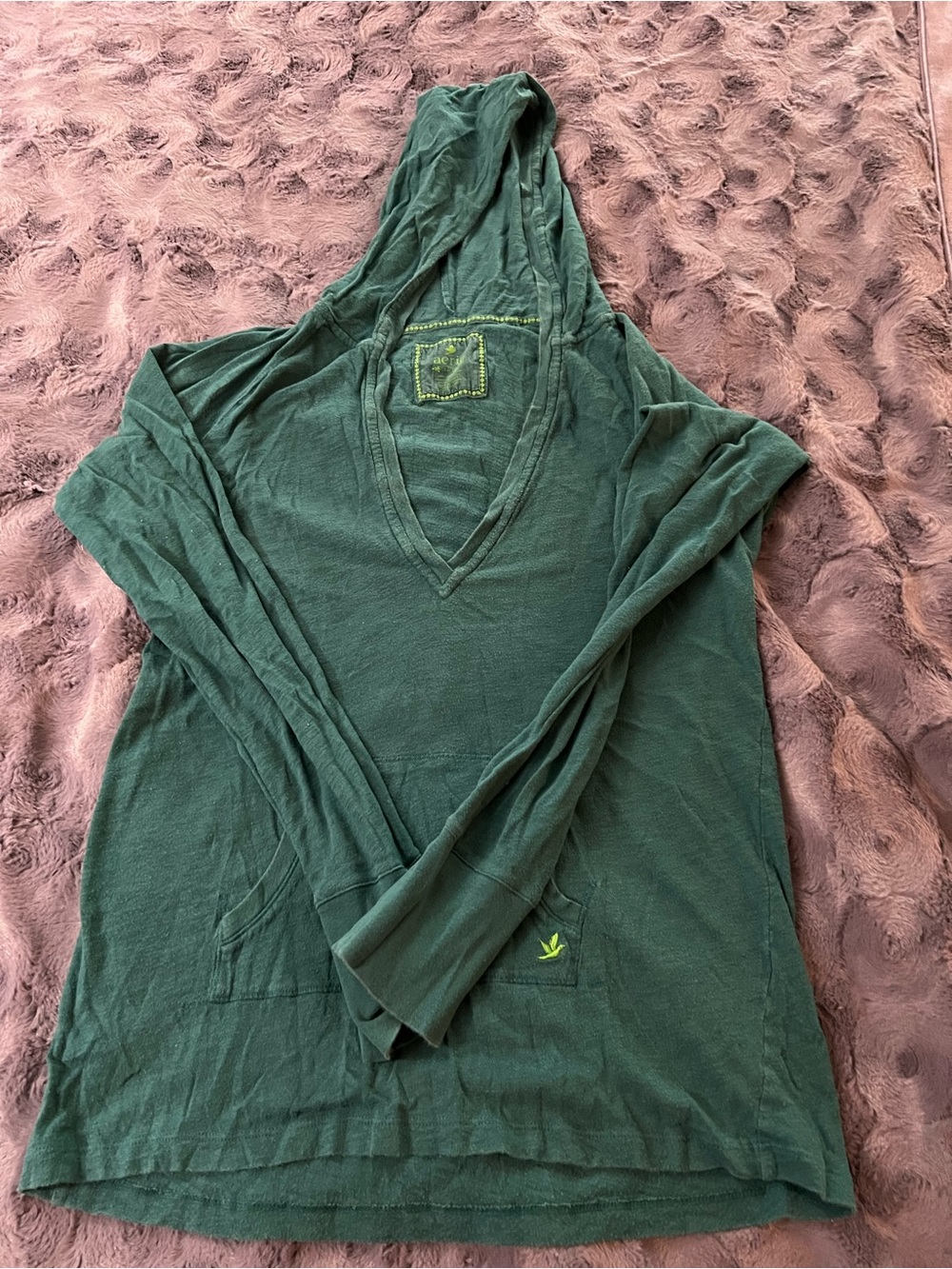 aerie Deep Green Hooded V-Neck Pullover